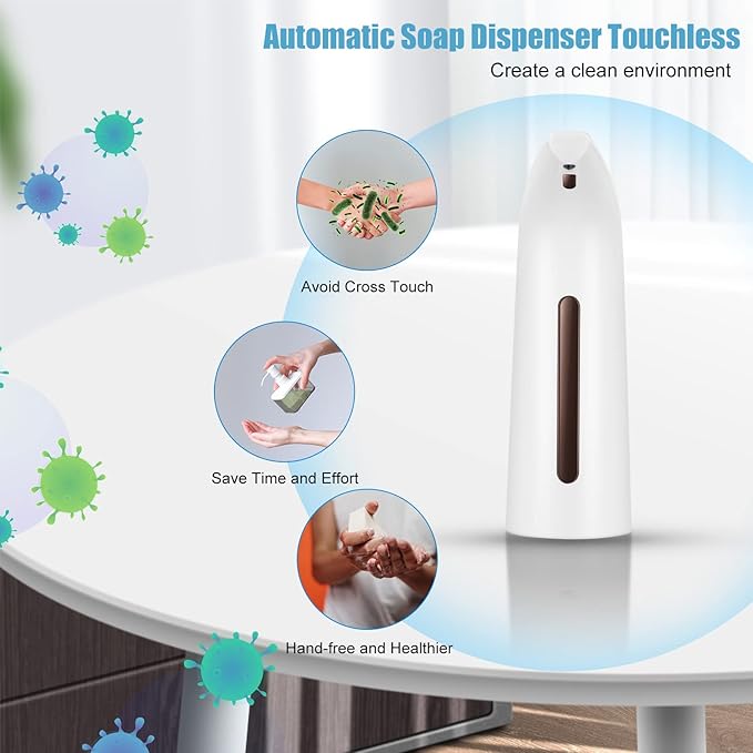 Automatic Soap Dispenser Touchless, TUMAN Pro Battery Operated Electric 14oz/400ml Liquid Hand Soap Dispenser with Motion Sensor, Suitable for Kitchen Bathroom Hotel, IPX6 Waterproof(White)…