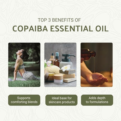 Copaiba Essential Oil - Direct from Amazon Jungle Essential Oils Brazil - Steam Distilled - Aceite de Copaiba for Aromatherapy, Massage, Diffuser, DIY Candle and Soap Making - 8oz