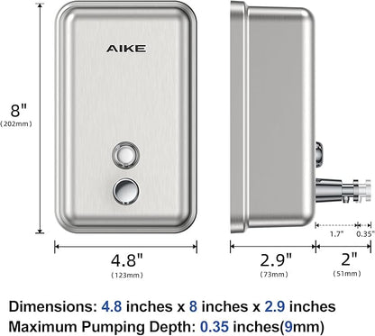 AIKE 37oz Surface Mount Stainless Steel Soap Dispenser for Commercial,Brushed Stianless Steel Finish Model AK1003