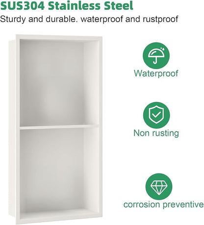 SaniteModar Shower Niche, Stainless Steel Niche for Shower Wall, 24" x 12" No Tile Needed,Recessed for Bathroom Storage (Warm White, 24" x 12",Double)
