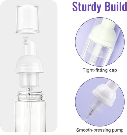 5 Pack 2 oz Travel Foam Pump Bottle, 60 ml Foam Dispenser, Clear PET Foaming Pump Bottle for Hand Soap, Shampoo, Hair Mousse, Self-tanner, Facial Cleansers (5, Multi-color)