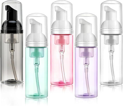 5 Pack 2 oz Travel Foam Pump Bottle, 60 ml Foam Dispenser, Clear PET Foaming Pump Bottle for Hand Soap, Shampoo, Hair Mousse, Self-tanner, Facial Cleansers (5, Multi-color)