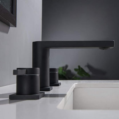 Luxury Brass 8inch Modern Widespread Bathroom Sink Faucets with Copper Valve for 3 Hole 2-Handle Deck Bathroom Vanity Faucet, &Stainless Steel Pop-up Drain Assembly, Matte Black