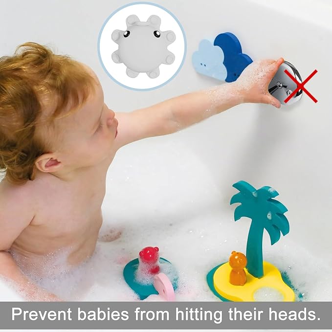 Bathtub Overflow Drain Cover - Silicone Bath Tub Drain Cover, Octopus Tub Overflow Drain Stopper with Suction Cups, Adds Inches of Water for Deeper Bath, Bathroom Spa Relaxing Accessory, Grey