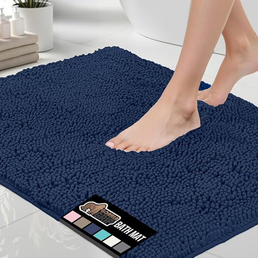 GORILLA GRIP Bath Rug Mat 36x24, Soft Absorbent Chenille, Quick Dry Microfiber Mats, Rubber Backing Washable Shower Floor Rugs, Bathmat Runner, US Designed Bathroom Home Decor Accessories Navy Blue