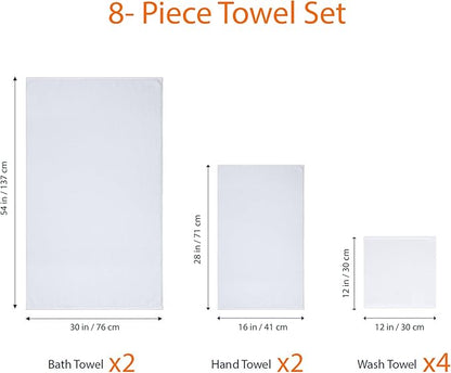 Amazon Basics 100% Cotton Soft Quick-Dry Bath Towel Set, 8-Piece, White, 10" x 7"