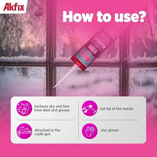Akfix 918N Black 100% Silicone Caulk for Kitchen and Bathroom (12x10.5 fl.oz.) - Solvent-Free, Low Odor, UV & Water Resistant, Fast Curing, Paintable, High Elasticity Silicone Sealant | Black, 12 Pack
