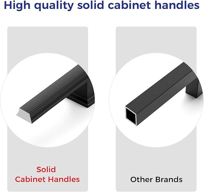 Ravinte Hardware 10 Pack Matte Black Cabinet Pulls, 5 Inch (128mm) Hole Center Zinc Alloy Drawer Handles for Kitchen Cabinets, Cupboards, Dressers, Square Solid Metal Hardware