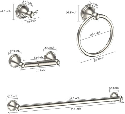 Newfun 8-Pieces Brushed Nickel Bathroom Accessories Set Towel Racks for Bathroom - Bathroom Hardware Set,2 * 24 Inch Towel Bar for Bathroom 2*Toilet Paper Holder 2* Towel Ring Towel Holders 2* Hook