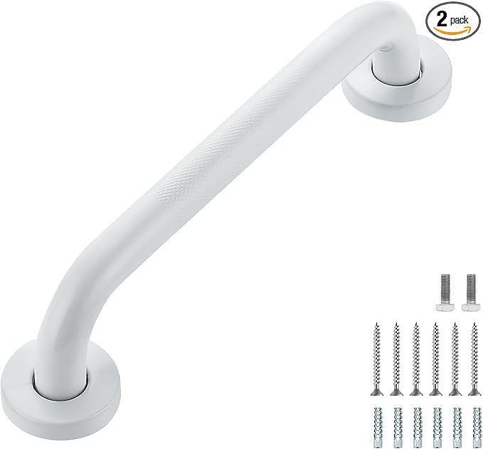 Grab Bars for Shower, 2 Pack 12-Inch Anti Slip Shower Handles for Elderly, Safety Shower Grab Bar, Stainless Steel Handicap Grab Bars for Bathroom (White 1" Diameter)