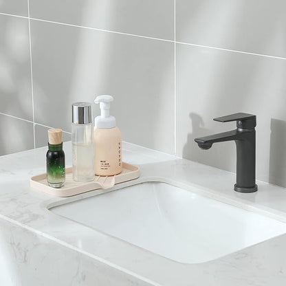 Silicone Bathroom Soap Dishes with Drain Spout-Bathroom and Kitchen Sink Organizer,Sponge Holder,Dish Soap Tray,Perfect for Dispenser,Scrubber,Bottle,Cup on Sink or Counter-Tapioca 9.6"×5.3"