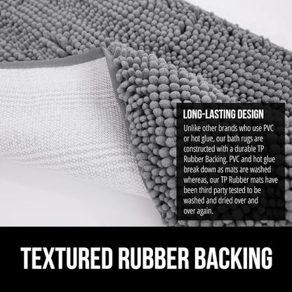 GORILLA GRIP Bathroom Rug Sets 3 Piece, Bath Mat Set and Oval Toilet Base with Rubber Backing, Plush Absorbent Shaggy Chenille Washable Mats, Includes 24x19.5, 24x17 and 36x24 Inch Rugs, Grey