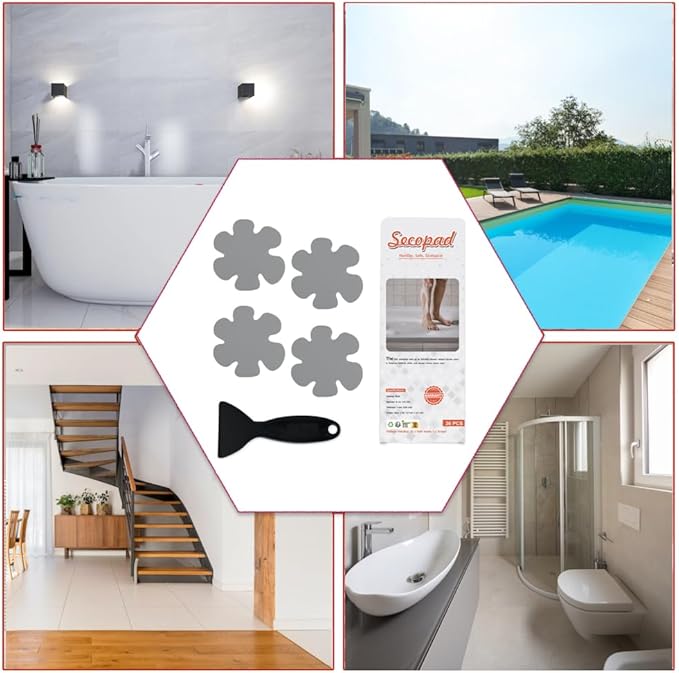 Bathtub Stickers Non-Slip, 36PCS Safety Shower Treads Adhesive Appliques with Premium Scraper Grey