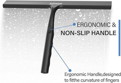 Household Squeegee for Shower Glass Doors, Silicone Shower Squeegee with Adhesive Hook, Bathroom Squeegee for Shower, Window Cleaner Tool for Glass Door, Kitchen, Tile Wall(10 inch-Black)