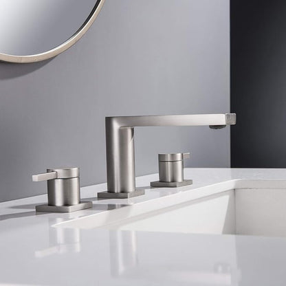 Luxury Brass Widespread Bathroom Sink Faucets with Copper Valve for 3 Hole 2-Handle 8 Inch Deck Bathroom Vanity Faucet, &Stainless Steel Pop-up Drain Assembly, Brushed Nickel