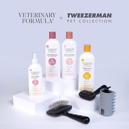 Puppy Love Gentle Bath & Grooming Set by Veterinary Formula & Tweezerman – Tearless Puppy Shampoo with 2-in-1 Bath Brush & Large Slicker Brush – Complete Bath Kit for Medium & Large Dogs & Puppies