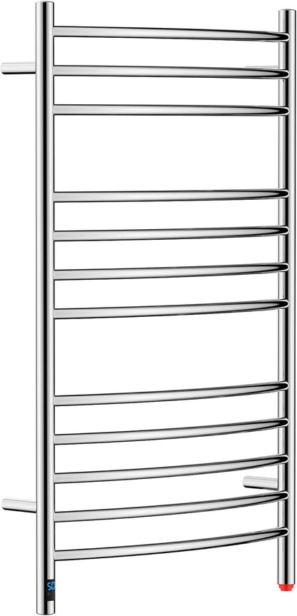HEATGENE Electric Towel Warmer with Built-in Timer & Temperature Control, Wall-Mounted 12-Bar Large Towel Rack, Plug-in/Hardwired Heated Towel Rail for Bathroom - Mirror Polish
