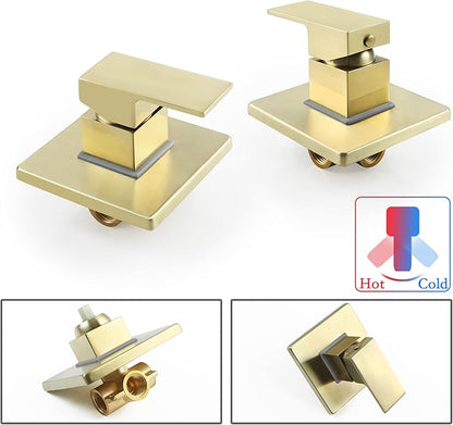 SKOWLL Shower Valve Kit Brushed Gold Shower Handle Valve Trim Kit, Wall Mount Single Function Shower Mixer Control Valve Kit Rough-in Valves Included