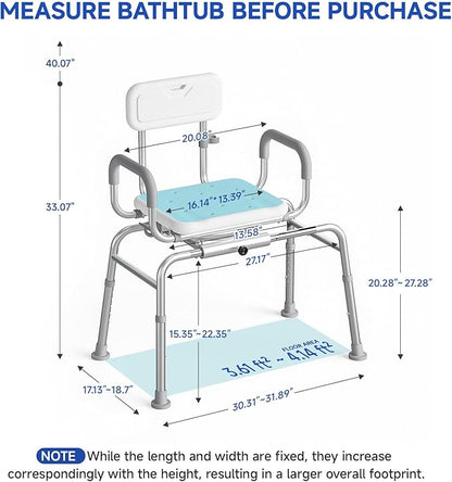 Sliding Shower Chair with Swivel Seat, Tub Transfer Bench for Elderly & Disabled, Adjustable Shower Chair with Arms & 350lb Capacity
