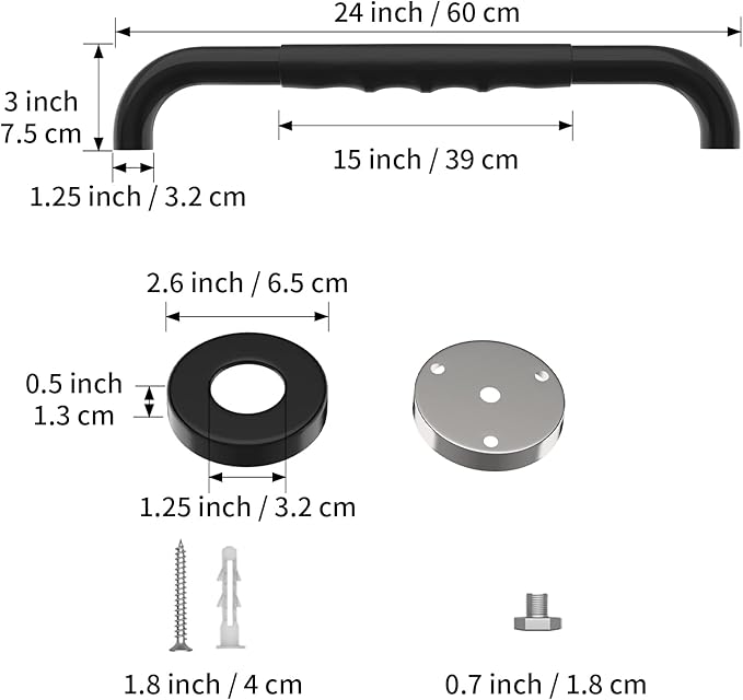 24 Inch Shower Grab Bar w/Anti Slip Rubber Grip, Munzong Black Stainless Steel Bathroom Grab Bar, Bathroom Balance Bar,Safety Handrail Support,Handicap Injury Elderly Senior Assist Bath Handle
