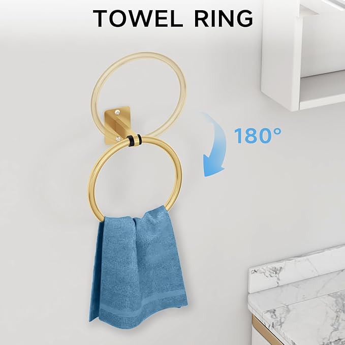 Bathroom Accessories Set, KLJKPA 4 Pieces Gold Bathroom Hardware Set, 24 inch Towel Bar, Towel Racks for Bathroom, Robe Towel Hooks, Toilet Paper Holder Wall Mounted