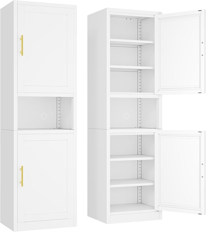 Tall Narrow Storage Cabinet 66.93" H Tall Bathroom Cabinet Metal Pantry Cabinets, 4 Adjustable Shelves for Kitchen, Home Office, Living Room, Dinning Room (20 inches Wide White)