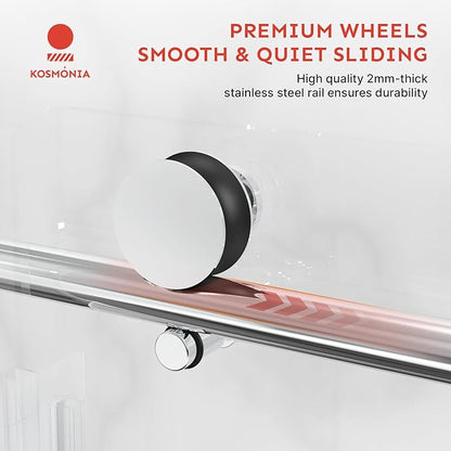 58-60" Wx74 H Frameless Single Sliding Shower Door, 5/16" Tempered Glass&Shatter Proof Film Doubling Safety, Easy Clean Coating&Stainless Steel Hardware,Strong Seals Water Protection