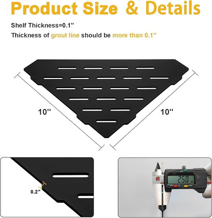 Recessed Corner Shower Shelf, 10" SUS304 Stainless Steel, Heavy Duty Shower Shelf, Grout in Bathroom Shelves for Tile Walls (2 Pack, Rectangle-Matte Black)