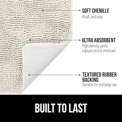 GORILLA GRIP Bath Rug Mat, Thick Soft Absorbent Chenille, Quick Dry Microfiber Mats, Rubber Backing Washable Shower Floor Rugs, Bathmat Runner, US Designed Bathroom Home Decor Accessories 24x17, Ivory