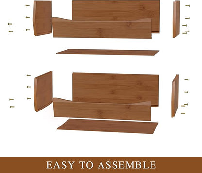 2 Set Open Front Stackable Storage Bins, Bamboo Stacking Storage Bins Food Vegetable Makeup Containers, Organizer Bins for Kitchen, Bathroom, Office, Cabinet, Countertop Storage (Long Walnut)