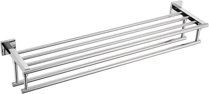 KOKOSIRI Bathroom Towel Rack Towel Holder 32 Inches Bath Towel Shelf with Double Towel Bars Wall Mounted, Polished Chrome Stainless Steel B6005CH-L32
