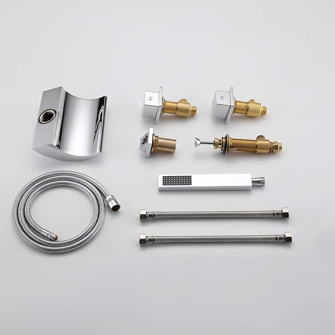 sumerain Four Hole Roman Tub Faucet with Hand Shower and Waterfall Spout Chrome Finish High Flow