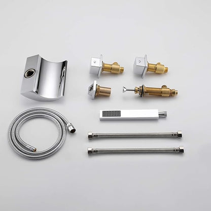 sumerain Four Hole Roman Tub Faucet with Hand Shower and Waterfall Spout Chrome Finish High Flow