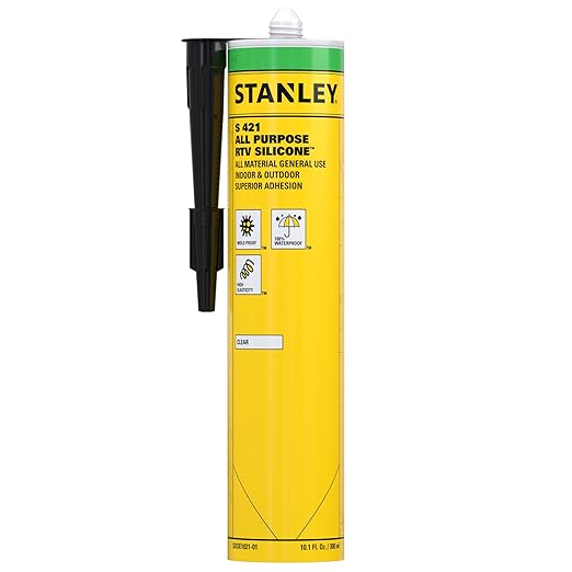 Stanley S421 All-Purpose RTV Silicone Sealant(1 x 10.1 fl.oz.) – 100% Waterproof Clear Caulk | Industrial-Grade Silicone for Kitchen, Bathroom, Shower, Window, Door, Indoor & Outdoor Use | 1 Pack