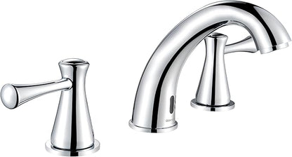 Touchless Bathroom Faucet for 3 Holes 3 Handles, Controlling Temperature & Adjustable Water Flow, Short & Long Induction Modes, Auto Motion Sensor Bathroom Faucet Set (29183 Chromed)