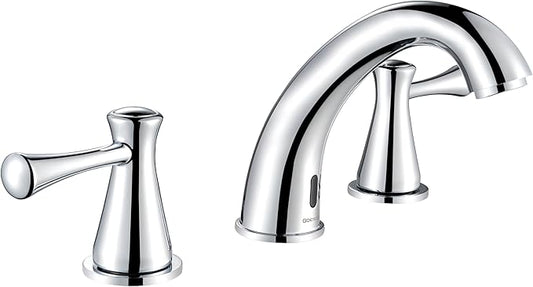 Touchless Bathroom Faucet for 3 Holes 3 Handles, Controlling Temperature & Adjustable Water Flow, Short & Long Induction Modes, Auto Motion Sensor Bathroom Faucet Set (29183 Chromed)