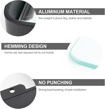 Black Bathroom Glass Shelf Bracket for Shampoo and Cosmetics Storage Floating Wall-Mounted Organizer Rack Stylish Corner Shelf for Modern Bathroom