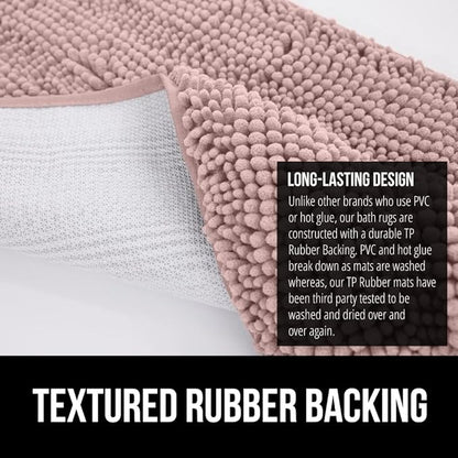 GORILLA GRIP Bath Rug Mat, Soft Absorbent Chenille, Quick Dry Microfiber Mats, Rubber Backing Washable Shower Floor Rugs, Bathmat Runner, US Designed Bathroom Home Decor Accessories 24x17 Dusty Rose