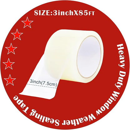 Transparent Window Weather Sealing Tape, 3-Inch x 180FT, Clear Window Draft Isolation Sealing Film Tape-Clear Draft Stopper Adhesive Tape for Doors, Windows and Shower Glass Gaps (3-Inch x 180FT)