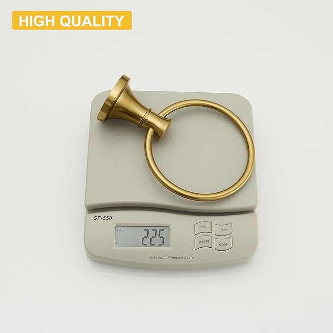 BESy Brushed Gold Bathroom Hand Towel Ring Towel Holder, Rustproof Wall Mounted Bathroom Hardware Accessory SUS 304 Stainless Steel Towel Rack