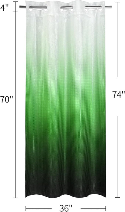 MitoVilla Emerald Green Ombre Waffle Small Stall Shower Curtain Liner Set 36 x 74, No Hooks Needed Half Size Narrow Fabric Cloth Shower Curtain Set with Snap-in Liner for Modern Bathroom Decor