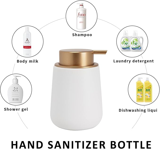 Soap Liquid Dispenser Ceramic with Easy-to-Press Pump Hand Liquid Dispenser for Shampoo Bathroom Kitchen 12 oz 2pcs