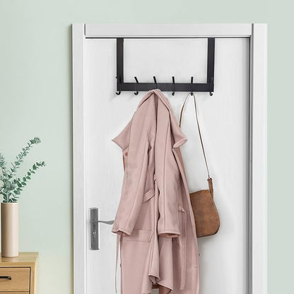 DOKU 2Pack Over The Door Hook, Heavy Duty Over Door Hanger Holder for Coat Robe Hat Clothe Towels Hanging, Bathroom Organizer Towel Rack 12 Hooks, Matte Black