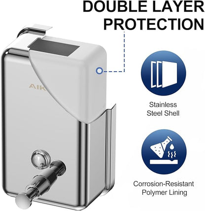 AIKE 37oz Surface Mount Stainless Steel Soap Dispenser for Commercial,Polished Stianless Steel Finish Model AK1003
