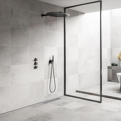 12 Inch Rectangular Shower Floor Drain, Brushed Nickel High Flow Shower Drain Kit with Flange with Hair Filter, Removable Grate Cover, 304 Stainless Steel, Abs Fixing Tray (Brushed)