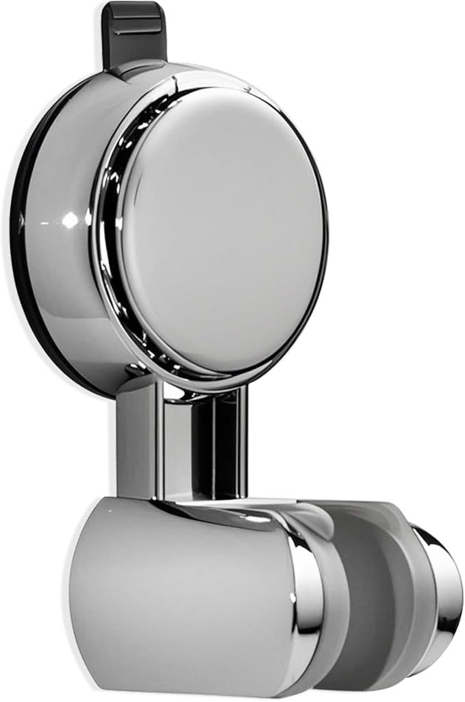 Suction Cup Hand held Shower Head Holder- Reusable - 5 Angles Adjustable - Bathroom Wall Mount Shower Wand Holder - Polished Chrome