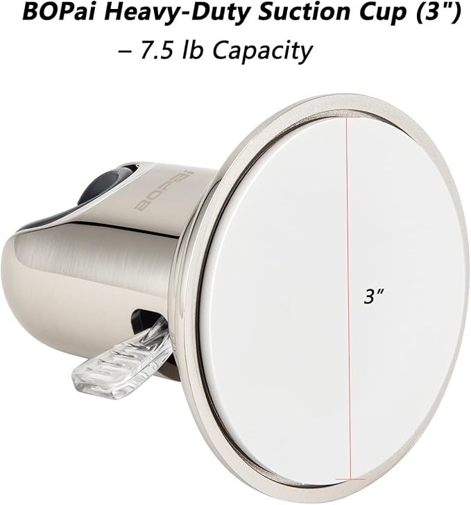 BOPai Suction Cup Shower Head Holder for Handheld Shower – No Drill, for Smooth Surfaces Only, Adjustable 20°, Brushed Nickel