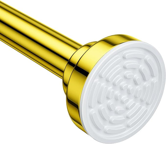 Ausemku Shower Curtain Rod - 32-92 Inch Rustproof Tension Rod, Non-Slip Spring Design, No Drilling Adjustable Curtain Rod for Bathroom, Kitchen, and Closet（Gold）