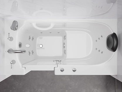ANZZI Whirlpool Walk-In Bathtub 26" x 53" White Acrylic Left Drain 15 Jets Inline Heater Fast Drain ADA Compliant Slip-Resistant Base Quick Fill Faucet Ergonomic Pillow Chrome Trim | AMZ2653LWH-CP