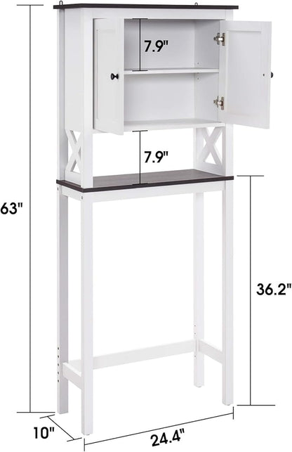 ivinta Over The Toilet Storage Cabinet, 3-Tier Bathroom Storage Cabinet with Adjustable Shelf and Doors, Freestanding Space Saver Above Toilet for Bathroom Laundry Restroom BT09 (White)